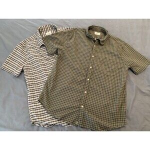 LOT OF 2 Mutual Weave Short Sleeve Plaid Button Up Shirts Men's XL Office Y2K
